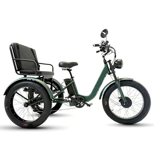 Triciclo Eléctrico Adulto,Bicicleta Eléctrica con 3 Modos Conducción Eléctrico Asistido Manual,7 Velocidades,Frenos Doble Disco,Suspensión Hidráulica,para Uso Diario y Largas Distancias Green
