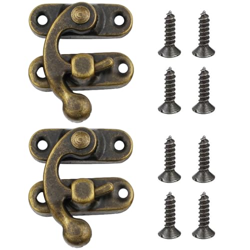 2pcs Antique Latch Hook Hasp, Vintage Swing Arm Catch Plated Bronze Hasp Hooks Lock with Mounting Screws for Cupboard DIY Suitcase Furniture Wooden Box Jewelry Case Cabinet