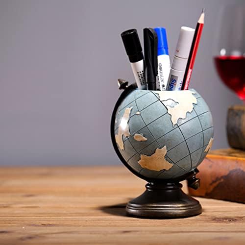 BESPORTBLE Globe Pen Pencil Holder Decorative Pen Cup Resin Vintage Pen Bucket Office Desk Accessories Organizer Makeup Brush Holder for Kids Students Gift Sky- blue