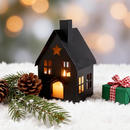 Joxessaien 2 Stück Weihnachtsdeko Lichthäuser Schwarz, Metall...