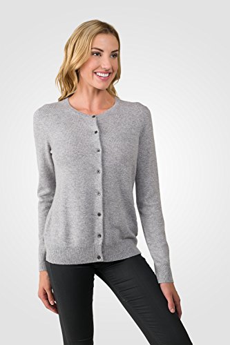 Image of JENNIE LIU Women's 100% Cashmere Button Front Long Sleeve Crewneck Cardigan Sweater