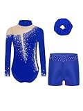 Manyakai Maillot Leotardo de Gimnasia para Niña de Manga Larga de Colorido Brillante con Pantalón Corto de Deporte Traje de Gimnasia Rítmica Disfraz de Bailarina 5-16 Años Azul real A 11-12 años
