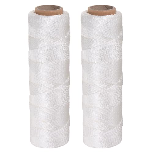 QUARKZMAN 2 Stück Gedrehte Nylon-Maurerschnur 1,5 mm x 250 ft Geflochtene Schnur für Angeln, Gartenarbeit, Basteln, Weiß