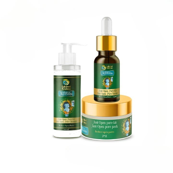 Image of Lakshmi Krishna Natural Anti Open pore kit (Cleanser 100ml, Pack 50g, Serum 15ml) ||Make your pores Vanish And Cleanse Your Skin Radiant & Youthful Complexion||