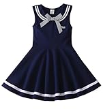 bebeone Girl's Nautical Dress Sleeveless Sailor Uniform Dress for Girl 3-11 Years,Navy-110