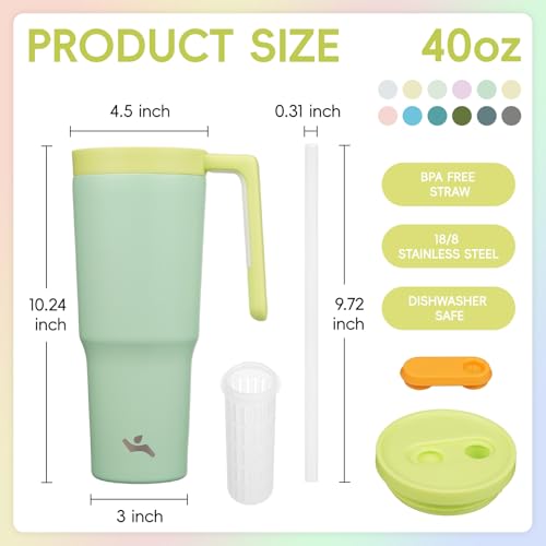 Image of Konokyo 12 Pack 40 Oz Tumblers with Handle and Straw, Bulk Vacuum Insulated Stainless Steel Travel Mugs with Lids for Office, Events and Group Orders Lime