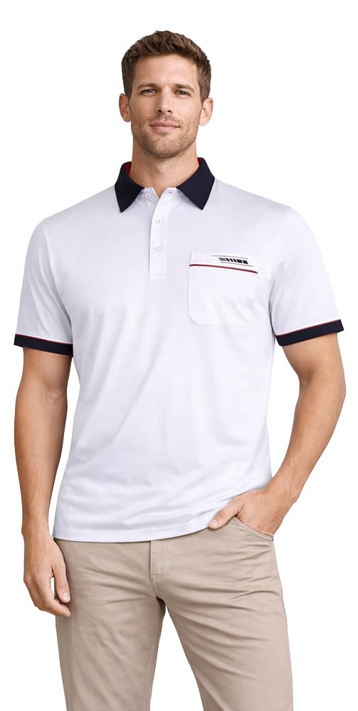 Gabicci - Plain Polo Shirt with Contrasting Collar and Piping (XX-Large, White)