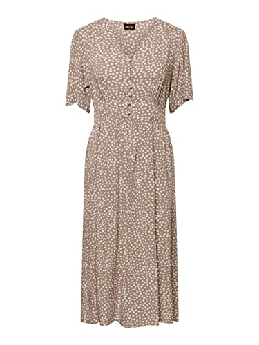PIECES Damen Pctala Ss Midi Dress Noos Bc, Indian Tan/AOP:Leo,M