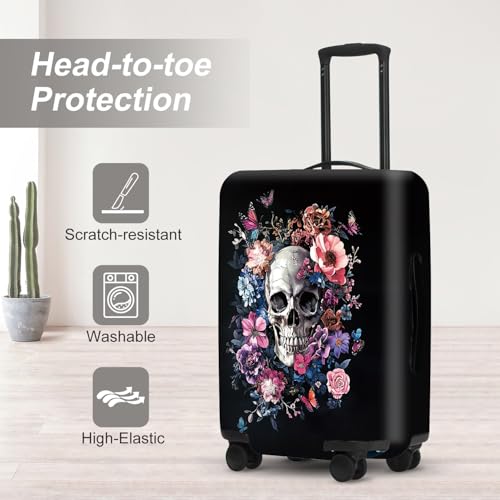 Image of Day of the Dead Luggage Cover, Bohemian Skull & Floral Waterproof Protector, Vibrant Anti-Scratch Design for Suitcases