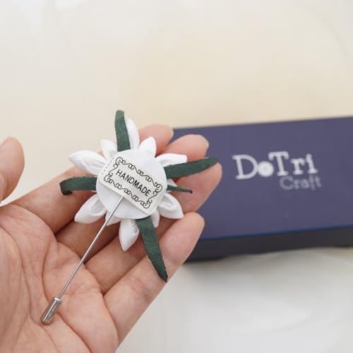 DOTRI 1.9inch EDELWEISS Flower Lapel Pin for Men, Fabric Flower Boutonniere, Handmade Men Suit Accessories, Groom's Pin, Gift for Teacher's Day, Halloween, Wedding4