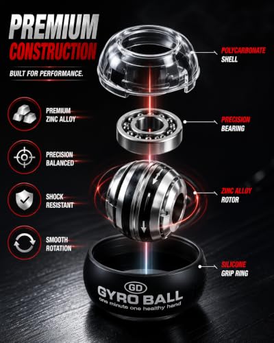 Image of Zinc Self-Starting Gyro Ball - Wrist & Forearm Exerciser for Strength Training, Hand Grip & Muscle Recovery - Fitness Wrist Ball for Arm, Finger, and Wrist Workout - Silver