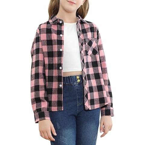 Betusline Girls' Flannel Plaid Shirt for Kids Cover