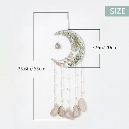 Agate Gemstone Big Dream Catcher 7 Chakra Tree of Life Dream Catcher with Crystal Stones Handmade Dreamcatcher Wall Decor for Adults Boys Girls,Bedroom,Garden,Bless Gift(Large Aqua Moon) - Image 4