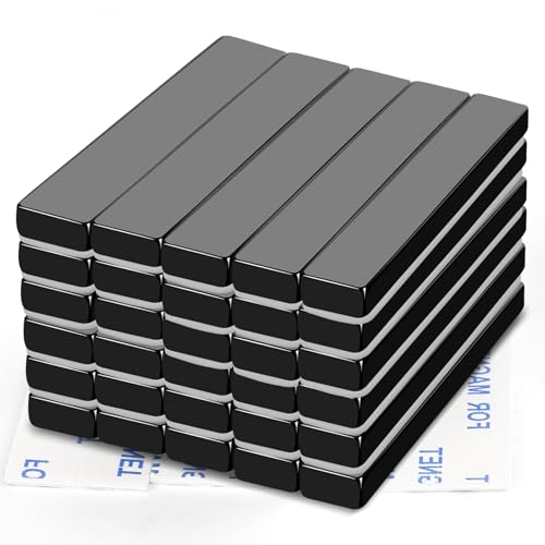 Image of MIKEDE Black Magnets, 30 Pack Strong Neodymium Magnet Bar, Heavy Duty Rare Earth with Adhesive Backing, Powerful Bar for Crafts Kitchen DIY Science Office - 2.36 x 0.39 x 0.2in