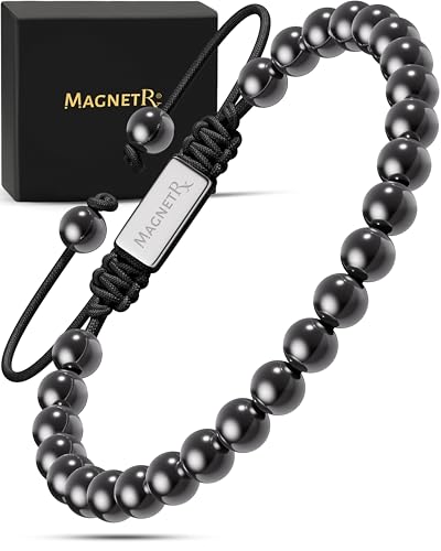 MagnetRX® Magnetic Hematite Bracelet – MAX Strength Magnetic Stones – Beaded Magnetic Bracelets for Men and Women