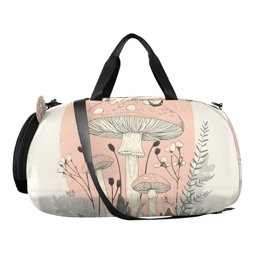 Duffle Bag for Boys or Girls with Shoes Compartment, Mushroom Butterfly Sports Travel Bag Overnight2