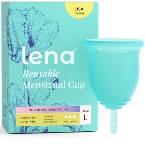 Lena Menstrual Cup Original - Soft Medical-Grade Silicone Period Cups for Women Heavy Flow, Reusable and Comfortable 12-Hour Leak-Free Protection, Beginner-Friendly Feminine Care - Large, Turquoise