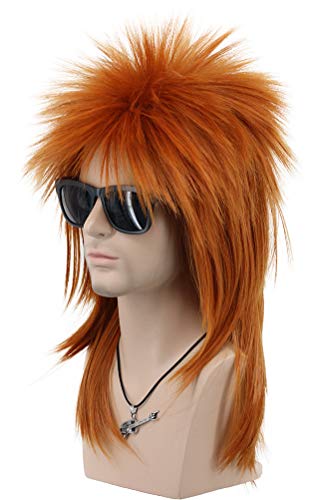 Vgbeaty Men And Women Long Straight Wig 70S 80S Rocker Punk Rock Disco Mullet Wig (Orange) #TOP1