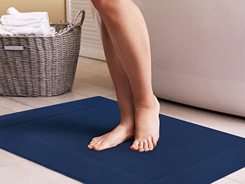 Utopia Towels Cotton Banded Rug, Bath Mats, Not a Bathroom Rug, 21 by 34 Inches, 100% Ring Spun Cotton, Highly Absorbent Shower Bathroom Floor Mat, Navy, 2 Pack