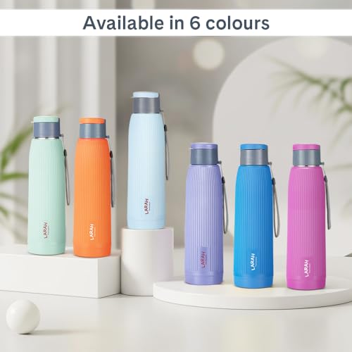 Image of Larah by Borosil 700 ml Lava Sky Blue Stainless Steel Water Bottle | Made in India Pu Insulated Thermoware | Leakproof, BPA Free| Bottle for Office, School, College & Gym, Daily Use | 1 Year Warranty