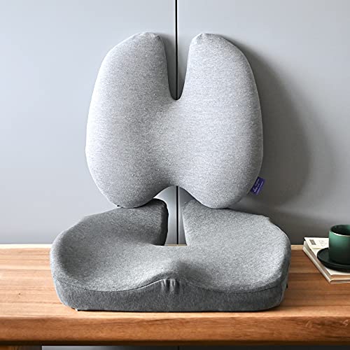 Cushion Lab Back & Hip Pressure Relief Bundle - Transform Any Home Office Chair or Recliner into The Most Comfortable Seat in The House - Grey Set
