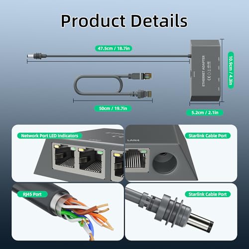 Starlink Ethernet Adapter Gen 3/Mini with Cat 5e Gen3 Rj45 Cable Starlink Gen 3 Ethernet Adapter 1 to 4 Devices Networked Simultaneously for Cat 5/5e/6/7/8 Cable Fast & Stable Connection by DAIERTEK - Image 5