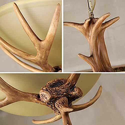 Bjtdllx 3-Head Antler Chandelier, 3 Lights Rustic Retro Chandelier Faux Deer Chandeliers Resin Antler Ceiling Light Fixture Frosted Glass Bowl Shade Ceiling Pendant For Kitchen Bar Cafe Living Room #TOP5