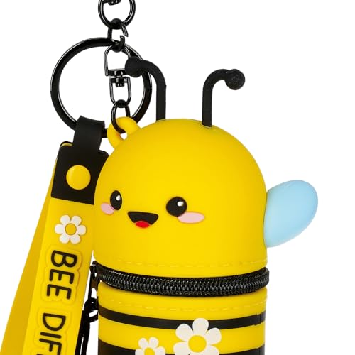 Legami - Mini-Geldbörse mit Schlüsselanhänger Kawaii, Bee, mit Spirale, Karabinerhaken und Handschlaufe, aus Silikon, 5 x 12 x 5 cm 4