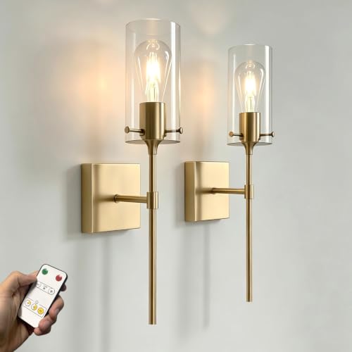 Image of Battery Operated Wall Sconce Set of 2,Gold Rechargeable Wall Lights