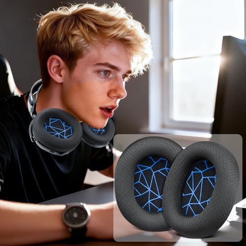 Image of SOULWIT Replacement Earpads for SteelSeries Arctis 1 /3 /5 /Arctis 7 /7+ /7P /7P+ /7X /7X+ /9 /9X /Pro /Prime(Do Not Fit Any Arctis Nova) Headset, Ear Pads Cushions with High-Density Foam - Black(Blue Line)