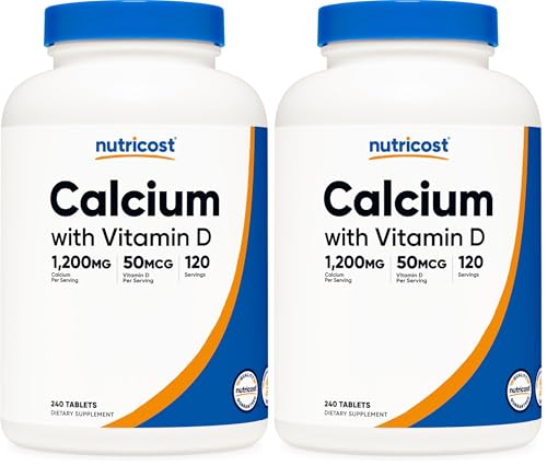 Image of Nutricost Calcium with Vitamin D, 240 Tablets - Calcium (1200mg) Vitamin D (50mcg) Per Serving - Non-GMO, Gluten Free (Pack of 2)