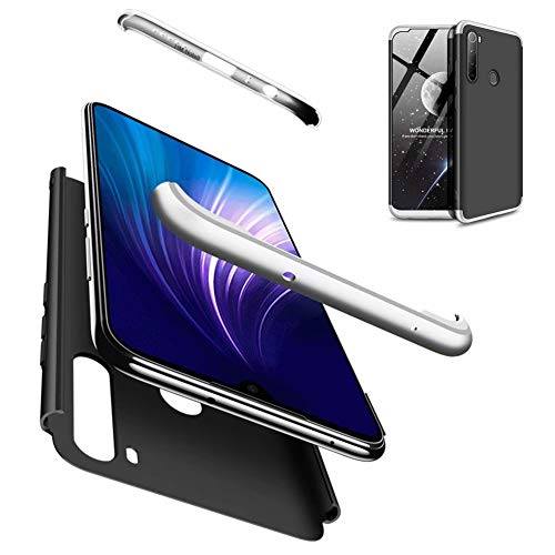 AILZH cáscara Compatibles para Funda Xiaomi Redmi Note 8 Carcasa 360 Grados PC Duro Funda Anti-Shock Parachoques Shock Protection Caso Mate Bumper Antichoque Case Cover(Plata Negro)