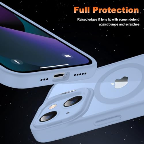 Image of VONZEE Clear Camera Kickstand Case for iPhone 15 Plus, Built-in Adjustable Camera Stand, Clear Magnetic Mag-Safe Shockproof Classic Series Phone Cover (Official Blue)