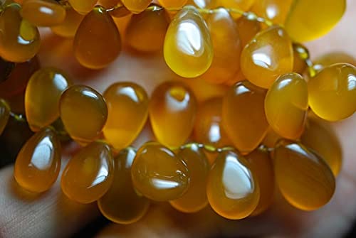 Calcédoine jaune briolette pour créer vos bijoux d'été, pierres en poire lisse 12-16mm