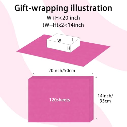 Image of 120 Sheets 20 inchX14 inch Hot Pink Tissue Paper for Gift Bags Wrapping, Art Tissue Paper Bulk for Weddings Birthday Party Crafts Decoration