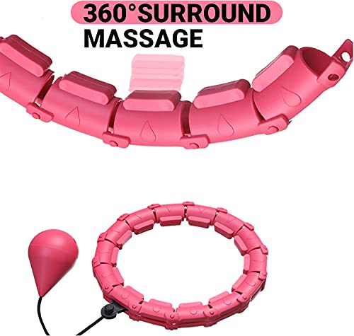 Pterygoid Smart Hula Hoop,Weighted Hula Hoop for Adult, 24 Detachable Hula Circle Fitness Ring with 360 Degree Auto-Spinning Ball Gymnastics, Massage, Adult Fitness for Weight Loss,Pink