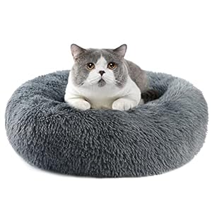 Vanansa Cama para Perros pequeños, autocalentable, Redonda, de Felpa, para Perros medianos y pequeños, para Mejorar el sueño y Mantener el Calor, Gris Oscuro 40 cm