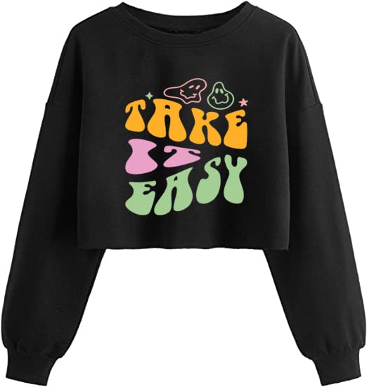 BLUE MOTH Take It Easy Printed Women Crop Sweatshirt