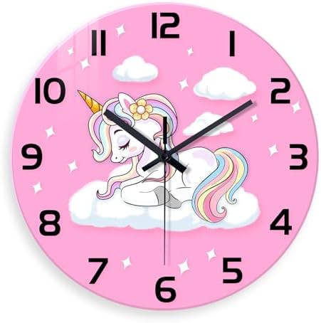 Unicorn Round Small Wall Clocks Battery Operated 12 Inch Girls Pi...