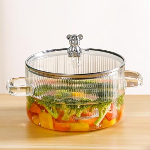 Image of Nestasia Borosilicate Glass Cooking Pot on Gas Stove (1600 ml) - Fluted Casserole with Air Vent Glass Lid | Microwave & Dishwasher Safe Durable Handi for Kitchen