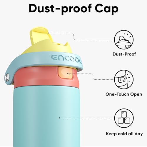 Image of ENCOOL Leakproof Insulated Water Bottle with Straw Dual-Sip Water Bottle Bag-Safe Design for Work, Commute & Gym - Keeps Drinks Cold All Day, 32 oz, Orange-Reef Blue