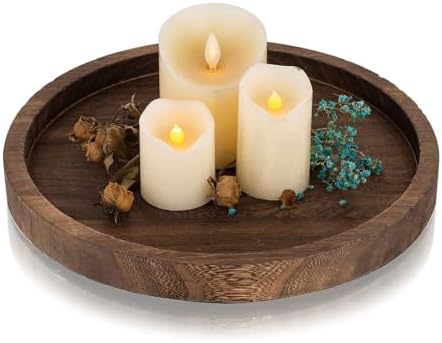 Hanobe Round Decorative Bathroom Tray: Rustic Coffee Table Decor Boho Farmhouse Centerpiece Circle Wooden Serving Trays for Kitchen Counter Ottoman Hanobe Round Decorative Bathroom Tray: Rustic Coffee Table Decor Boho Farmhouse Centerpiece Circle Wooden Serving Trays for Kitchen Counter Ottoman