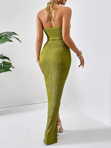 SKAYS Solid Color Cropped Vest Top And Fitted Hip Hugging Twist Front Slit Thigh Skirt Two Piece Set3