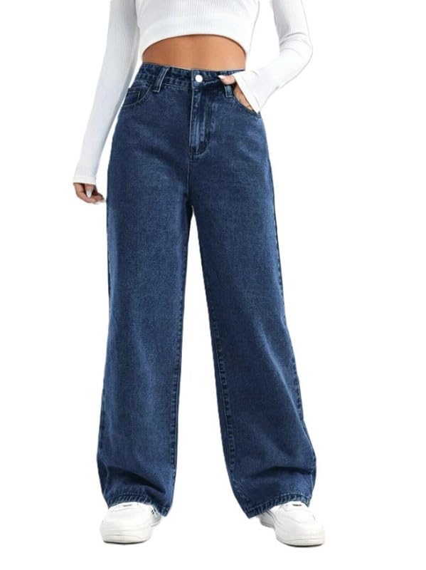 Women's High Waist Stretchable Baggy Oversized Loose Fit Wide Leg Denim Cargo Jeans Pants for Women - with Multiple Sizes & Colours (Black, Dark Blue, Light Blue, Grey & Khaki) 26 to 40-image-43