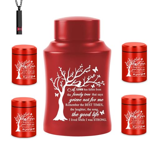 Set of 6 Cremation Urns for Human Ashes Adult 1 Large Decorative Urn for Human Ashes, 4 Small Keepsakes & 1 Urn Necklaces for Ashes for Women Men