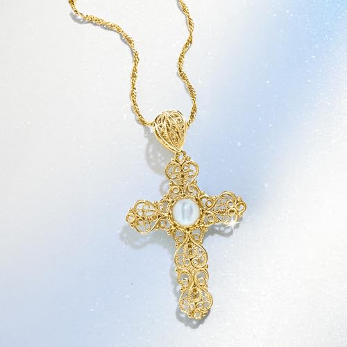 Ross-Simons Mother-Of-Pearl Filigree Cross Pendant Necklace in 18kt Gold Over Sterling3