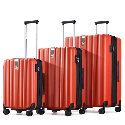 Image of Hanke Expandable Hardshell Luggage Sets 3 piece Carry On Luggage with Wheels Suitcases Lightweight Checked Tsa Luggage Rolling Large Suitcase Travel Luggage Bag Woman Men 20 /24 /29 Inch(Orange)