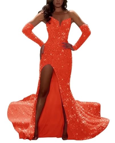 Sequin Prom Dresses Sleeves Ball Dresses V Neck Lone Cocktail Evening Gown with Slit ST7