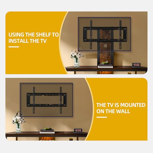 DWVO TV Stand with Mount, Corner TV Stands for Living Room w/Power Outlet, LED Entertainment Center for 70/65/60 inch TV, Height Adjustable TV Console Cabinet, Rustic Brown