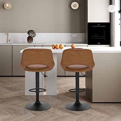 EUGAD Set of 4 Bar Stools Brown Kitchen Counter Island Bar Chairs, Soft Faux Leatherette PU Seat, Solid Adjustable Gas Lift Frame 0667BY-4
